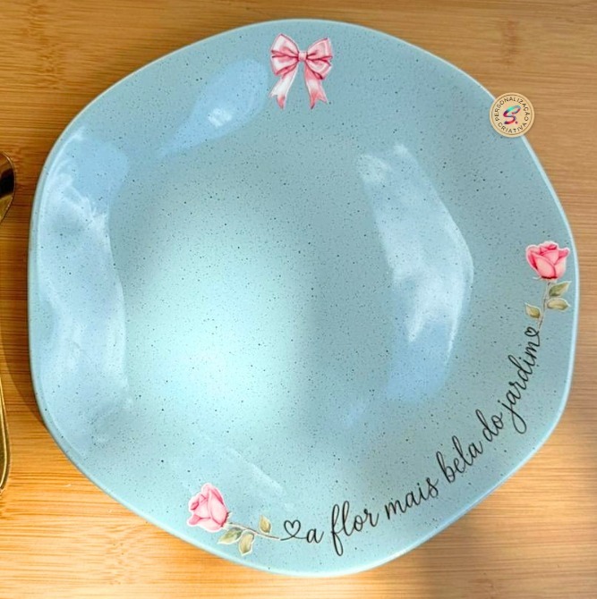 Louça azul prato A flor mais bela do jardim